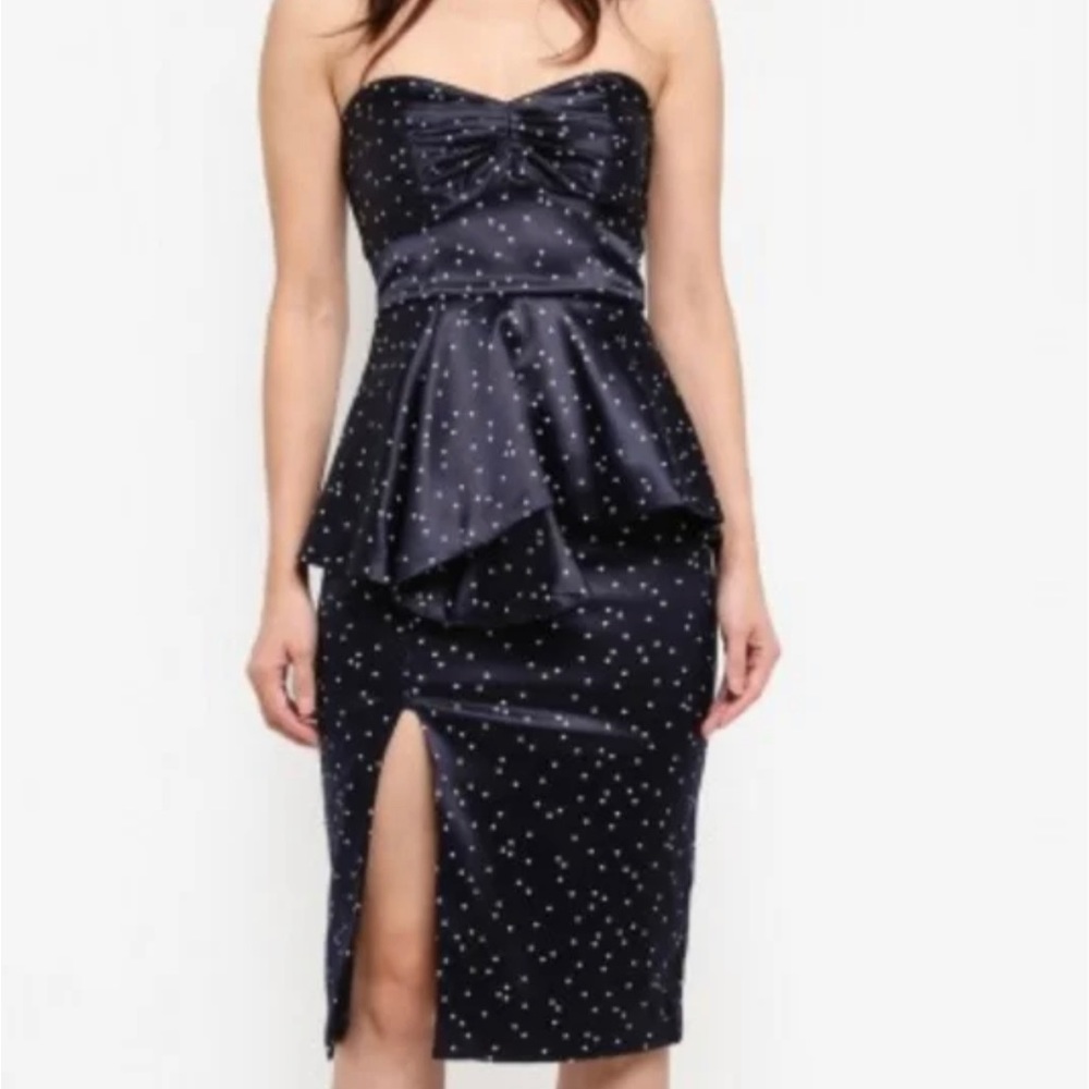 Bardot Strapless Peplum Pencil Dress Midnight Blue Confetti